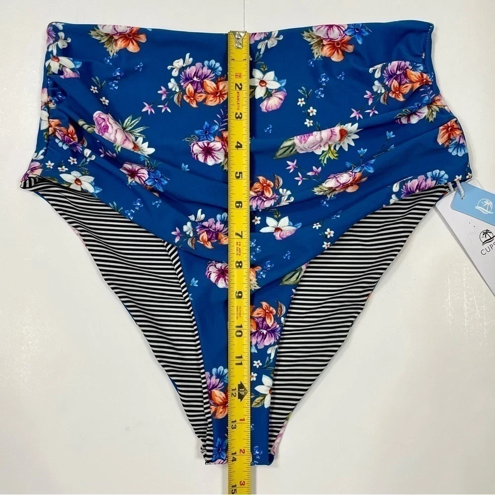 NWT Cupshe High Waisted Floral Bikini Bottoms Size M Blue